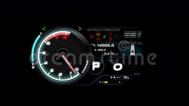 汽车仪表盘转速表和汽车图标4K动画